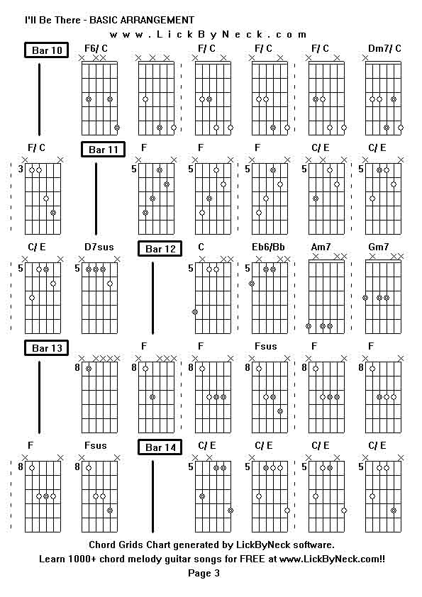 Chord Grids Chart of chord melody fingerstyle guitar song-I'll Be There - BASIC ARRANGEMENT,generated by LickByNeck software.